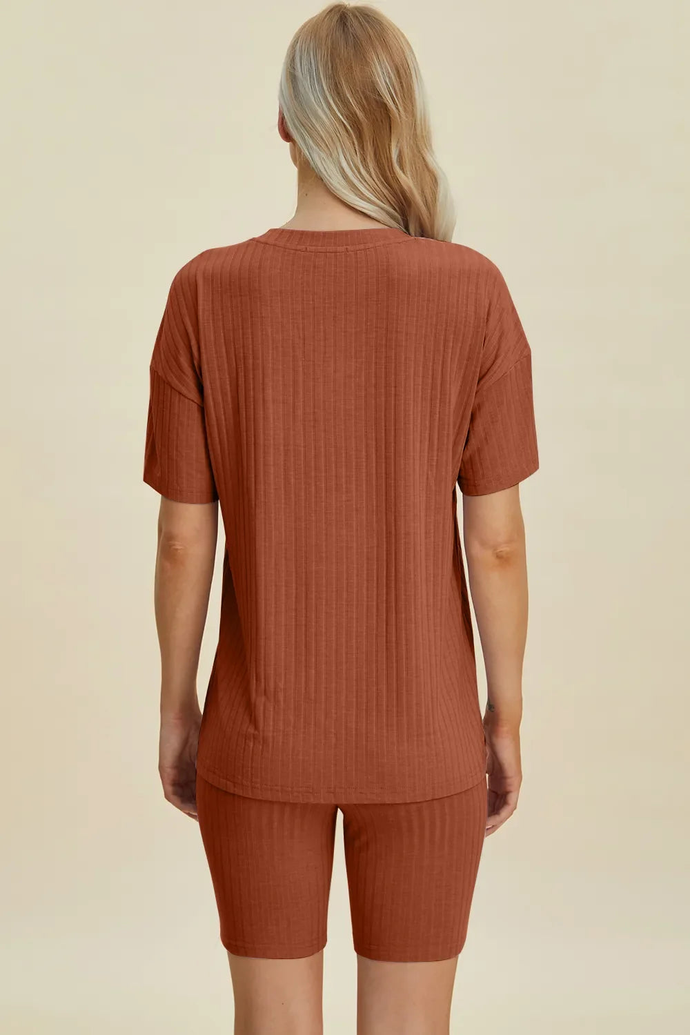 Plus Size Ribbed V-Neck Top & Shorts Set