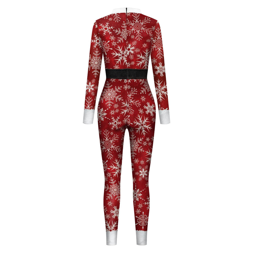 Christmas Clothing Snowflake Print One-piece Tight Jumpsuit