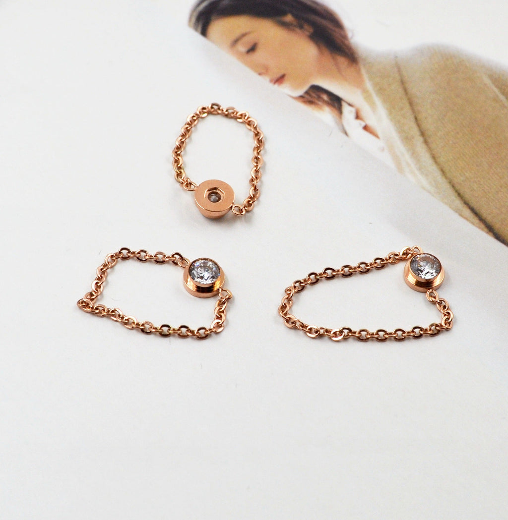 Womens Casual Chain Rhinestone Knuckle Ring