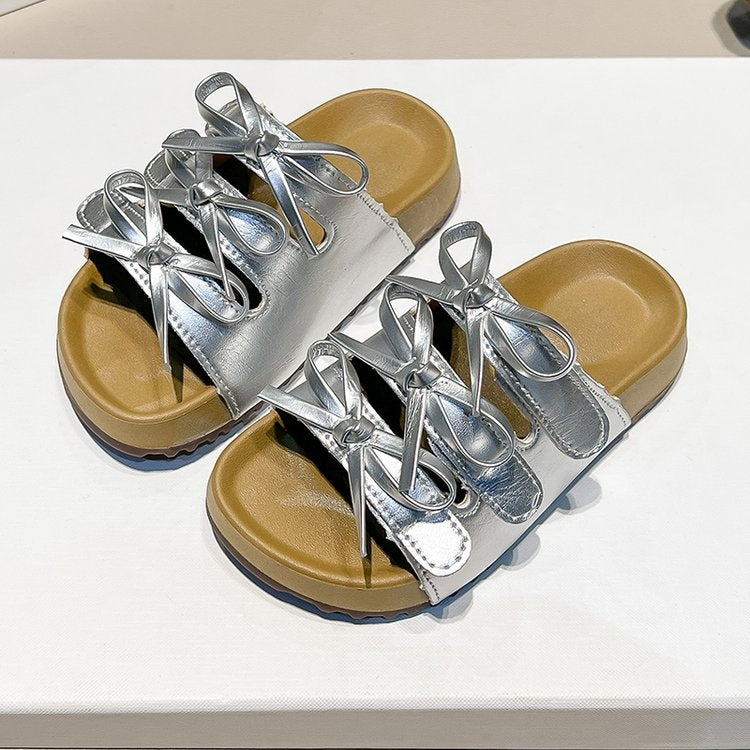 2026 Summer New Girls Bow Birken One-Strap Slippers, Kids Open-Toe Beach Shoes, Wholesale For Little Girls Outdoor Wear