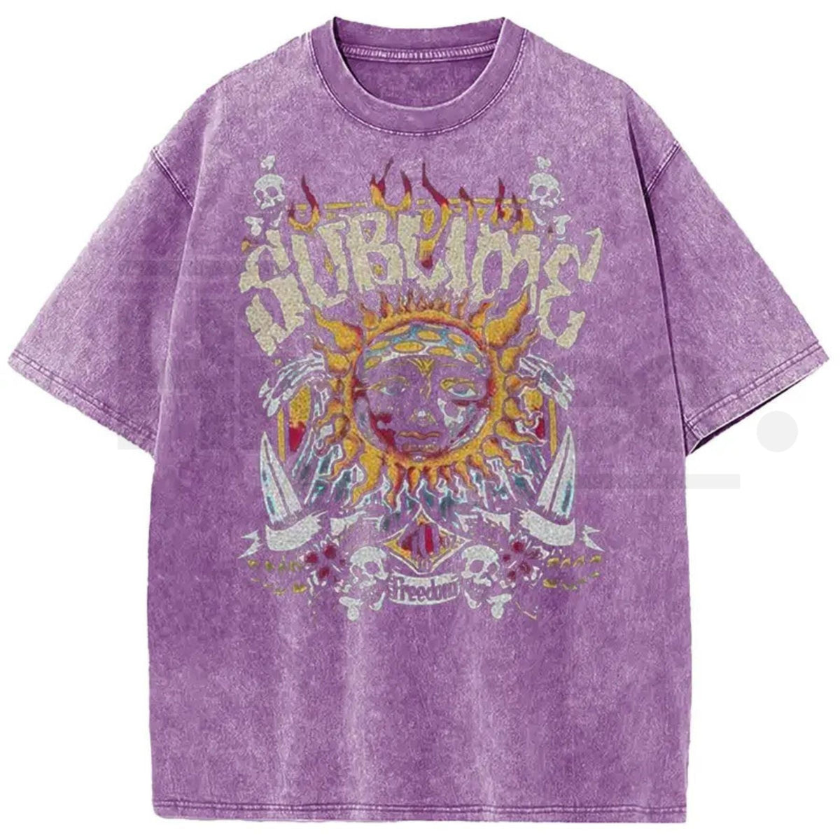 Sunland Sun Pattern Acid Washed T-Shirt – Oversized Unisex Graphic Tee
