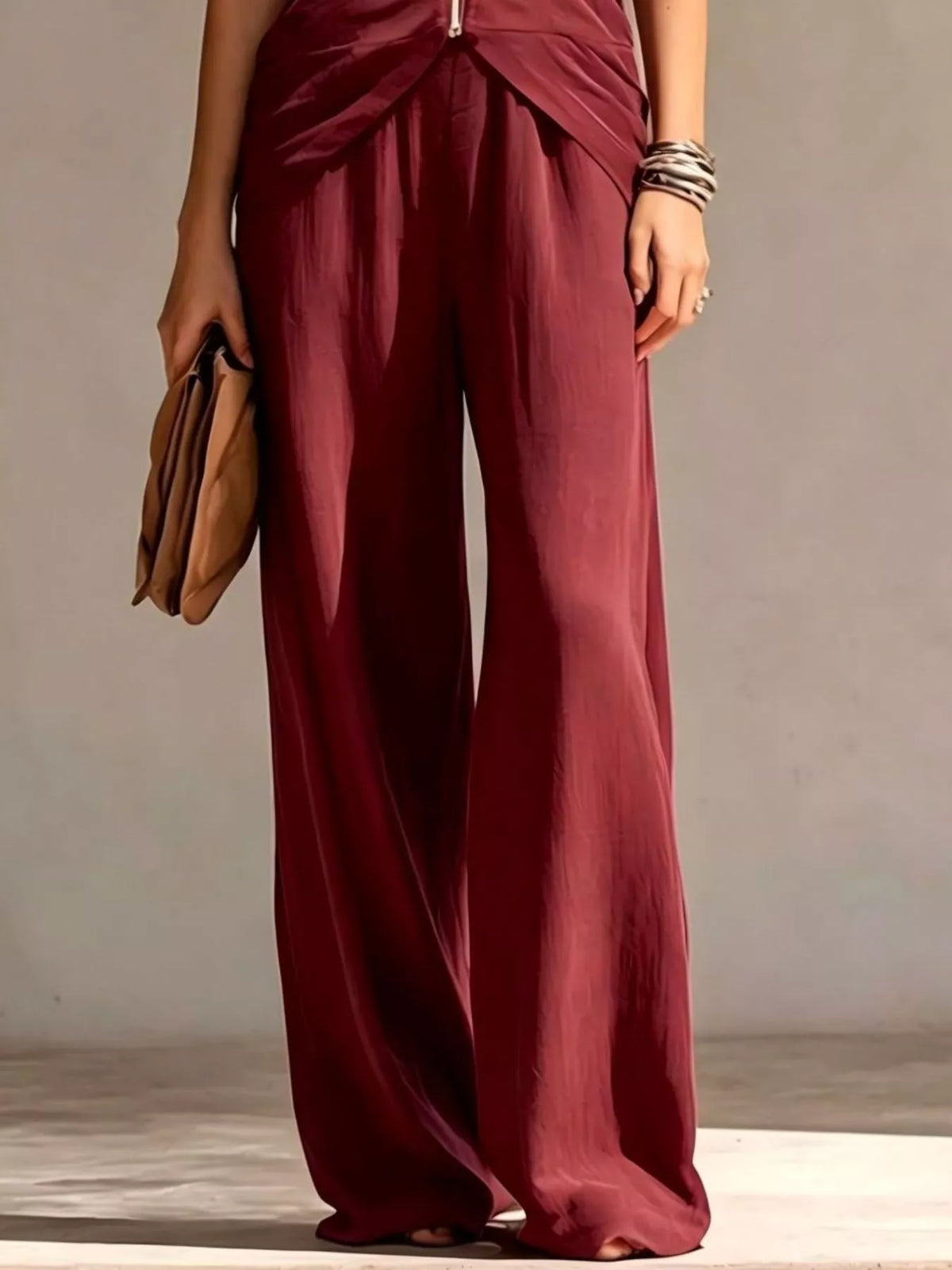 Full Size Zipper Front Tank and Wide-Leg Pants Set Plus Size