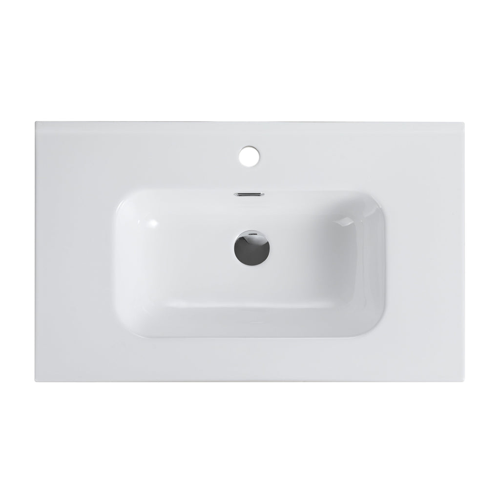 Glossy White Ceramic Integrated Sink