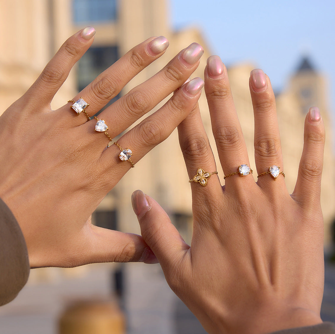 Adjustable Geometric Zircon Stainless Steel Ring