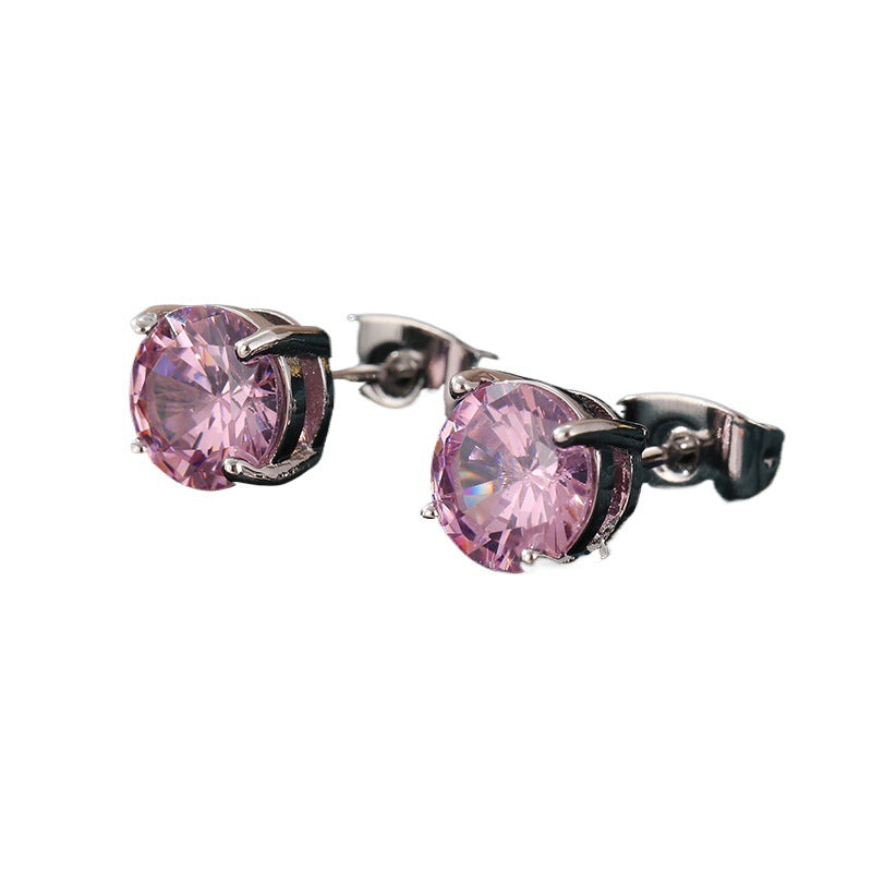 Blush Round Crystal Stud Earrings Silver Tone Brass Women Elegant Daily Party Fashion Jewelry Sparkling