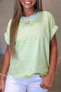 Stripe Striped Round Neck Short Sleeve Casual Shift T-Shirt