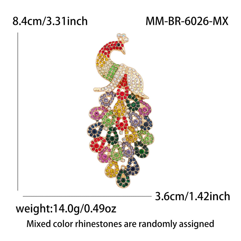 Diamond-Encrusted Peacock Brooch Colorful Animal Corsage