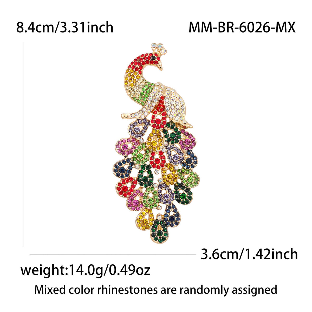 Diamond-Encrusted Peacock Brooch Colorful Animal Corsage