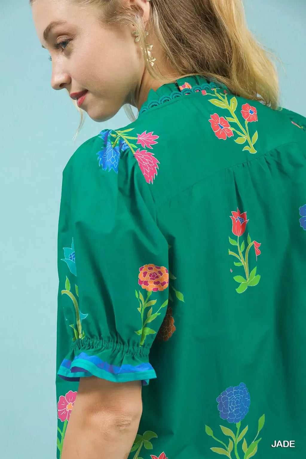 Umgee Petal Parade Print Button-Down Blouse