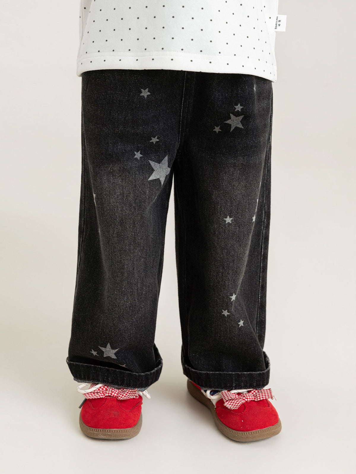 Girls' Wide-leg Multicolor Denim Jeans With Star Print