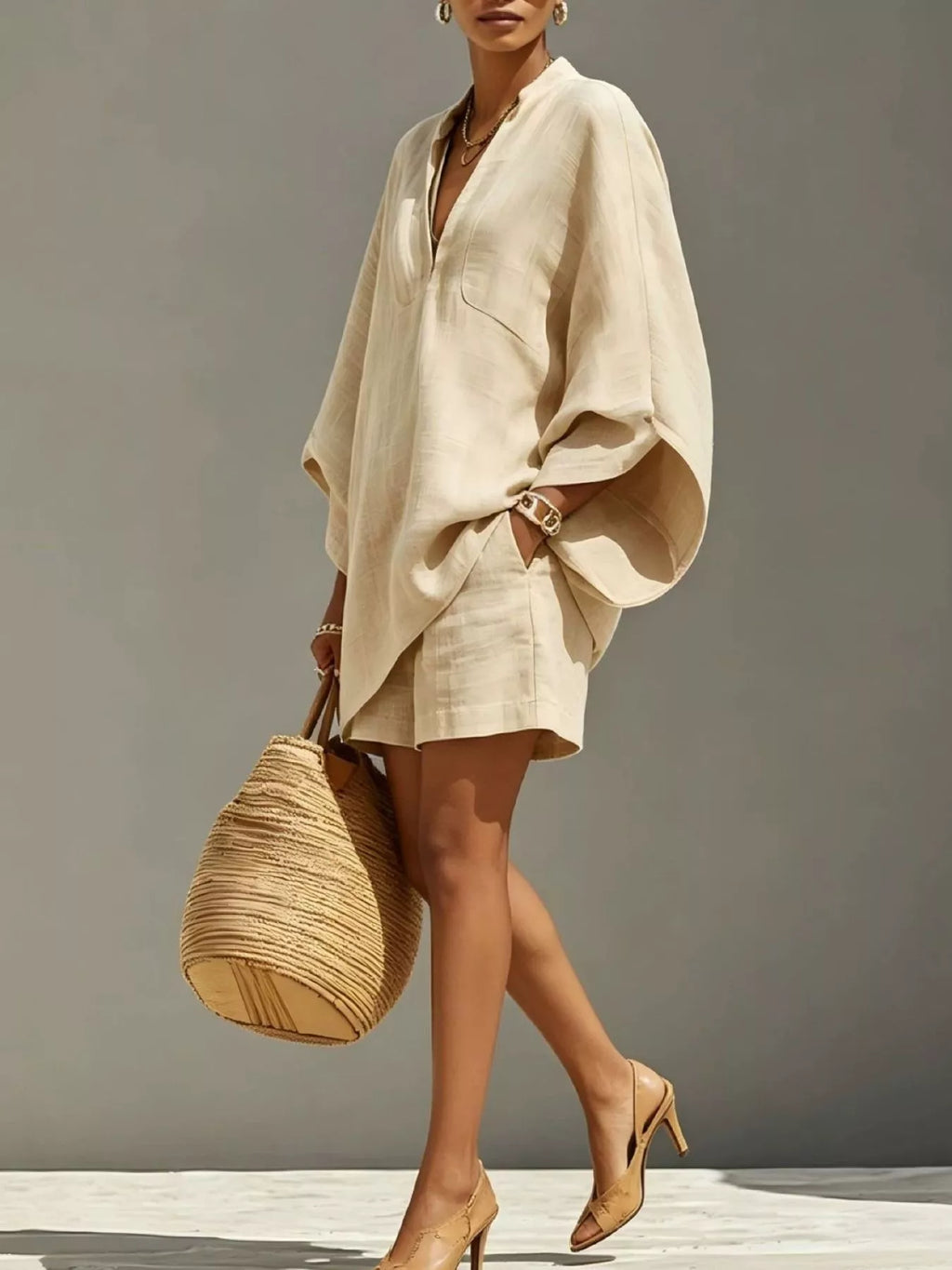 Full Size Solid Color Loose Fit Top and Shorts Set Plus Size