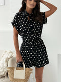 Polka Dot Button Up Shirt and Shorts Set – Black / Ivory