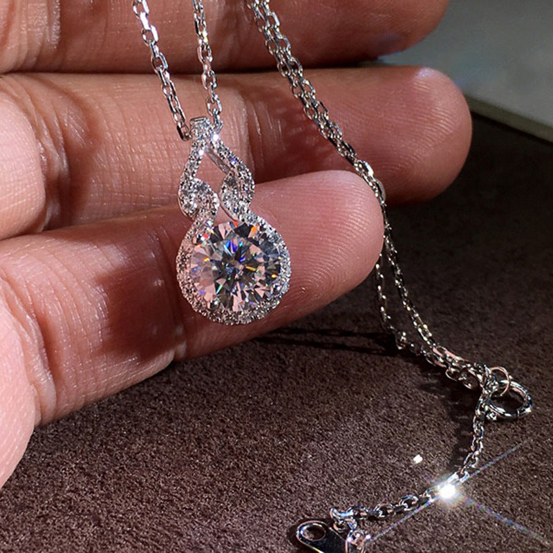 Douyin Popular 2-Carat Moissanite Gourd Pendant Classic Four-Claw Round Diamond Necklace Clavicle Chain For Women