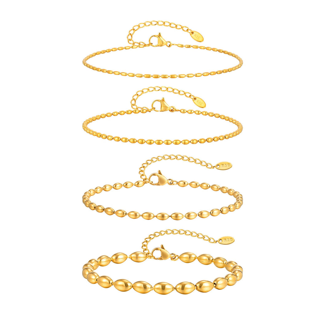Stainless Steel Rugby Bead Chain Anklet For Women