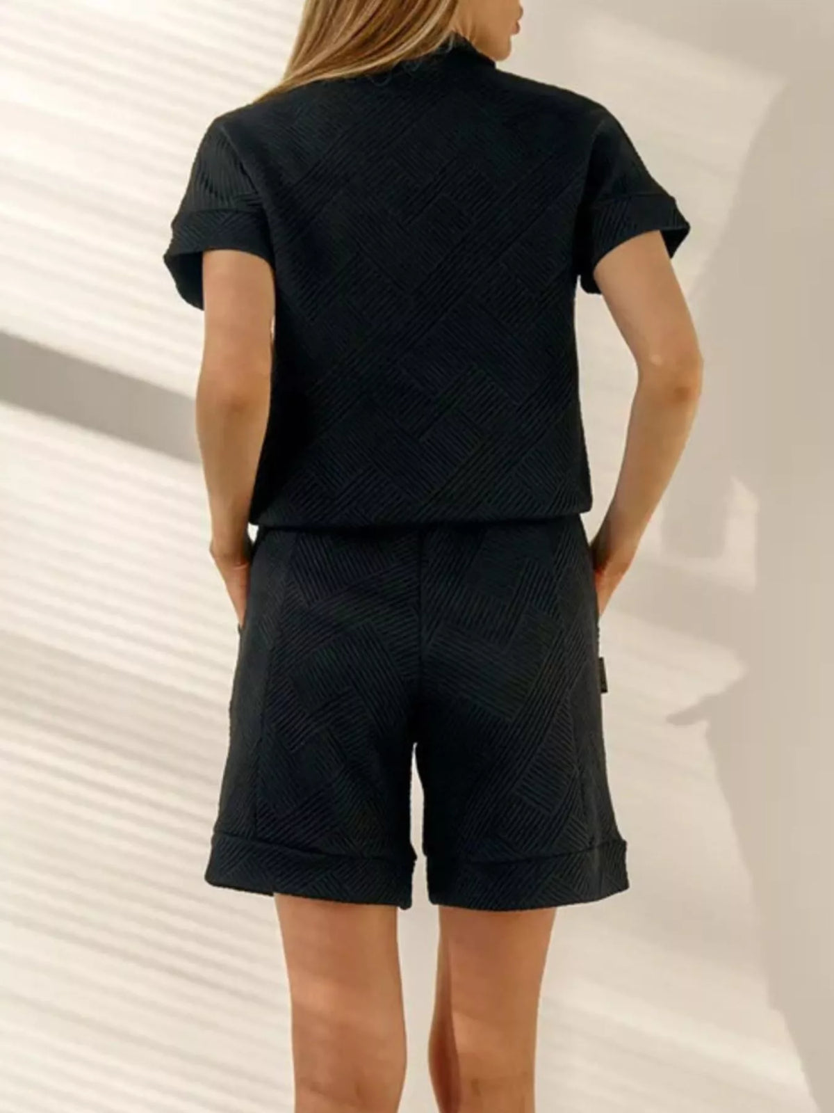 Half Zip Short Sleeve Top and Shorts Set