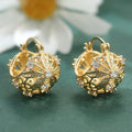 Vintage Floral Leaf Hoop Earrings Gold Tone Brass Women Elegant Daily Party Fashion Jewelry Versatile