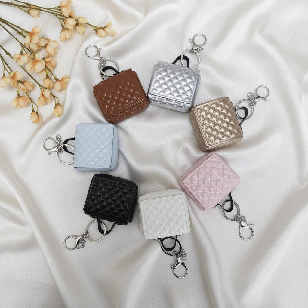 Leather Fashion Quilted Chanel-style Earphone Pouch Coin Purse DIY Bag Charm And Keychain