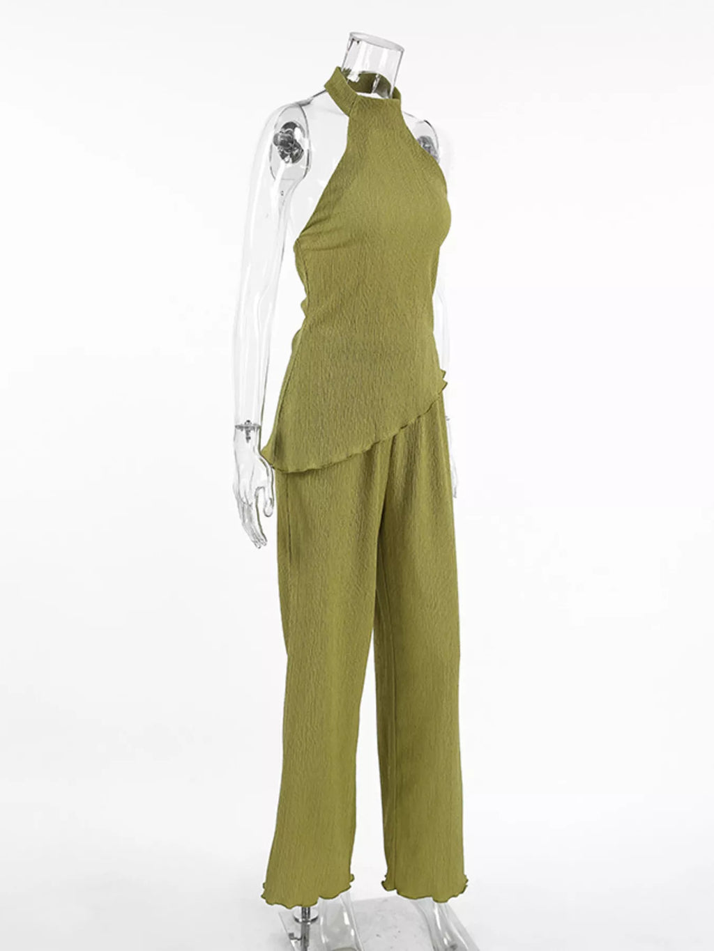 Sleeveless Top and Wide-Leg Pants Two-Piece Set – Green / Khaki