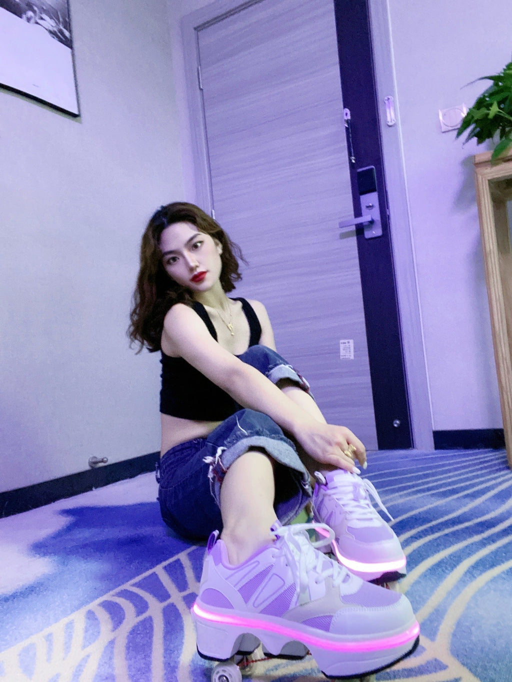 Colored Lights Four-wheel Rollerskate Foldable Dual-purpose The Skating Shoes