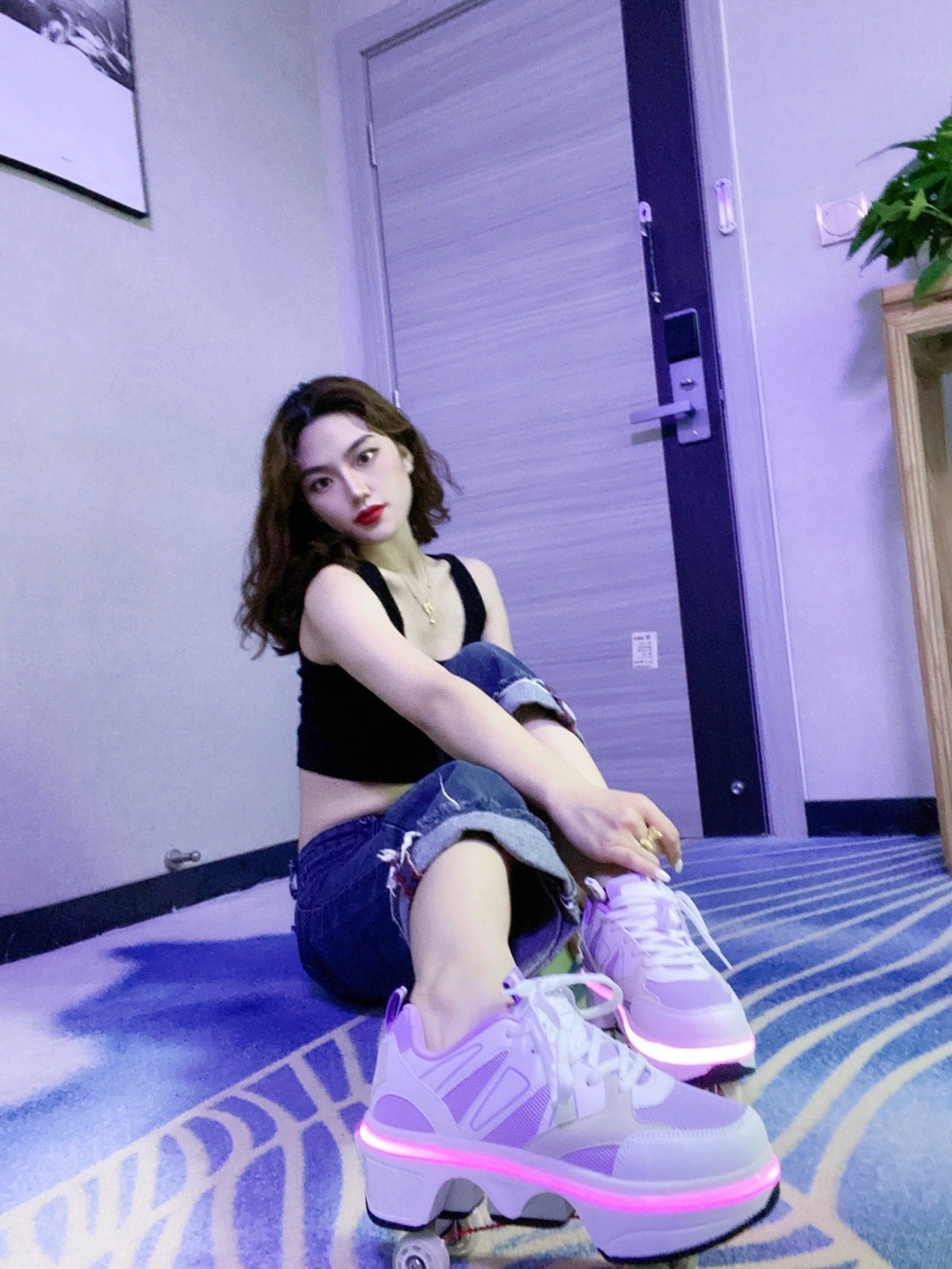 Colored Lights Four-wheel Rollerskate Foldable Dual-purpose The Skating Shoes