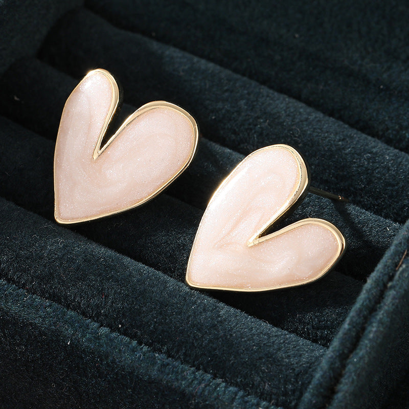 Asymmetric Heart Stud Earrings Blush Gold Tone Brass Women Romantic Daily Party Fashion Jewelry Elegant
