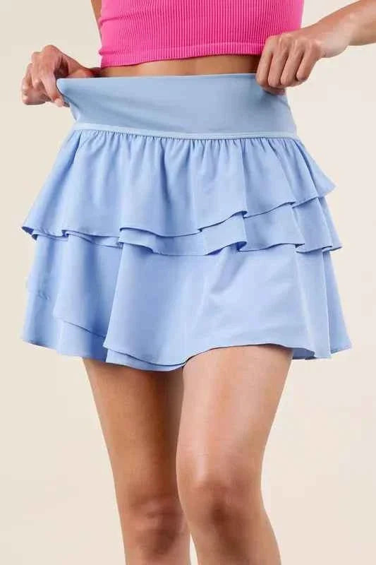 Riffled Tiered Active Skirt with Built-In Shorts