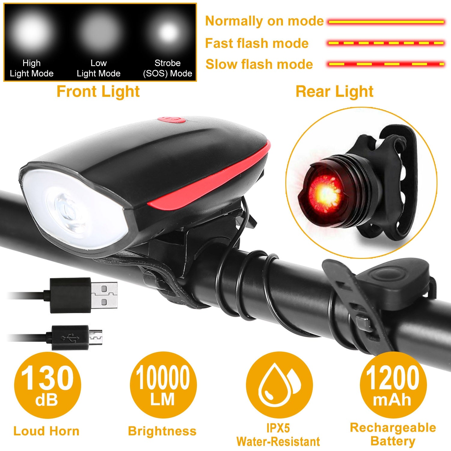 Bike Front & Rear Light with Horn – High-Brightness Safety
