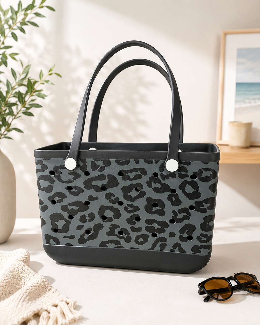 Large Black Leopard EVA Tote Bag