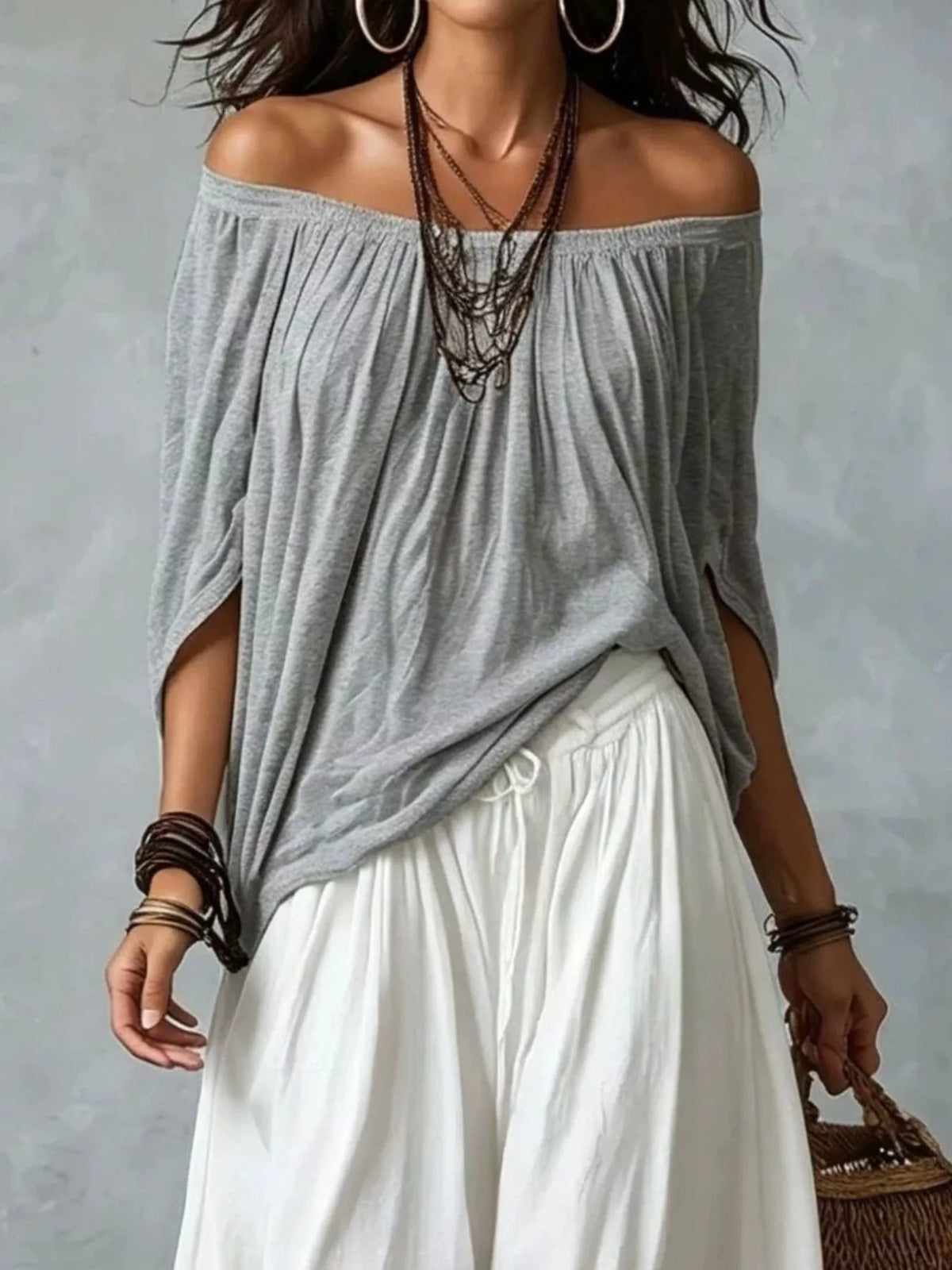 Full Size Off-Shoulder Top and Wide-Leg Harem Pants Set Plus Size