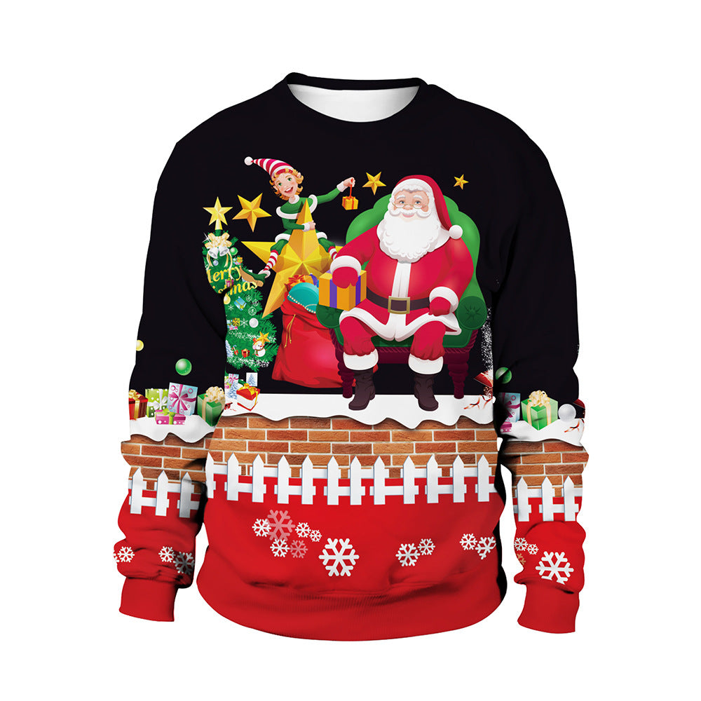2024 Spring Cross-Border Women's New Christmas Clothing Round Neck Christmas Deer Couple Outfit Digital Printed Sweatshirt