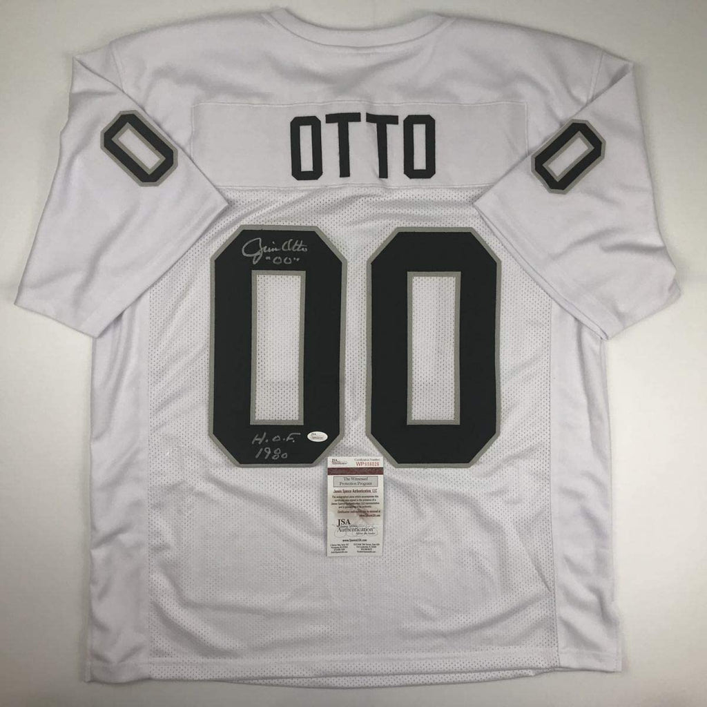 Autographed/Signed Jim Otto HOF 80 Oakland White Football Jersey JSA COA