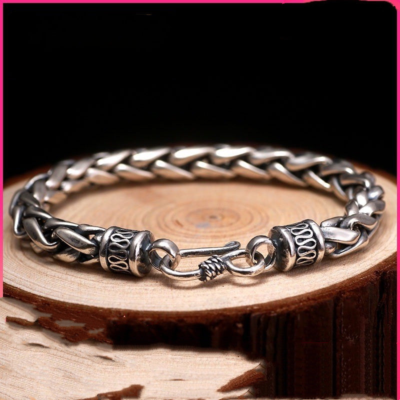 Mens Dragon-Shape Vintage Thai Silver Bracelet