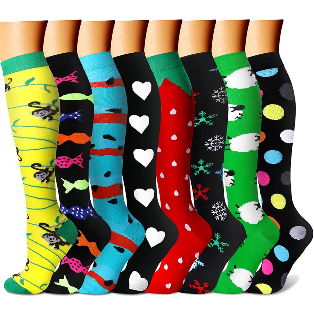 CHARMKING Compression Socks for Women & Men Circulation (8 Pairs) 15-20 mmHg is Best Support for Athletic Running,Cycling