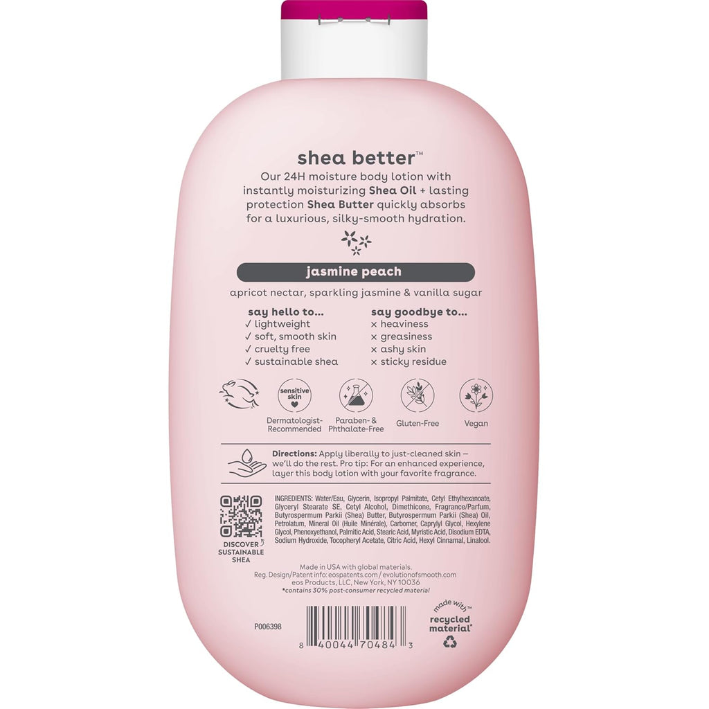 eos Shea Better Body Lotion Vanilla Cashmere, 24-Hour Moisture Skin Care, Lightweight & Non-Greasy, Natural Shea, Vegan, Vanilla Body Lotion, 16 fl oz
