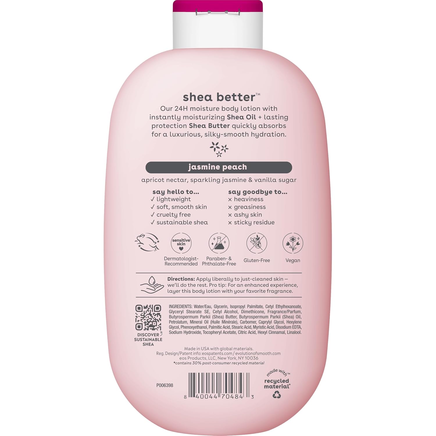 eos Shea Better Body Lotion Vanilla Cashmere, 24-Hour Moisture Skin Care, Lightweight & Non-Greasy, Natural Shea, Vegan, Vanilla Body Lotion, 16 fl oz