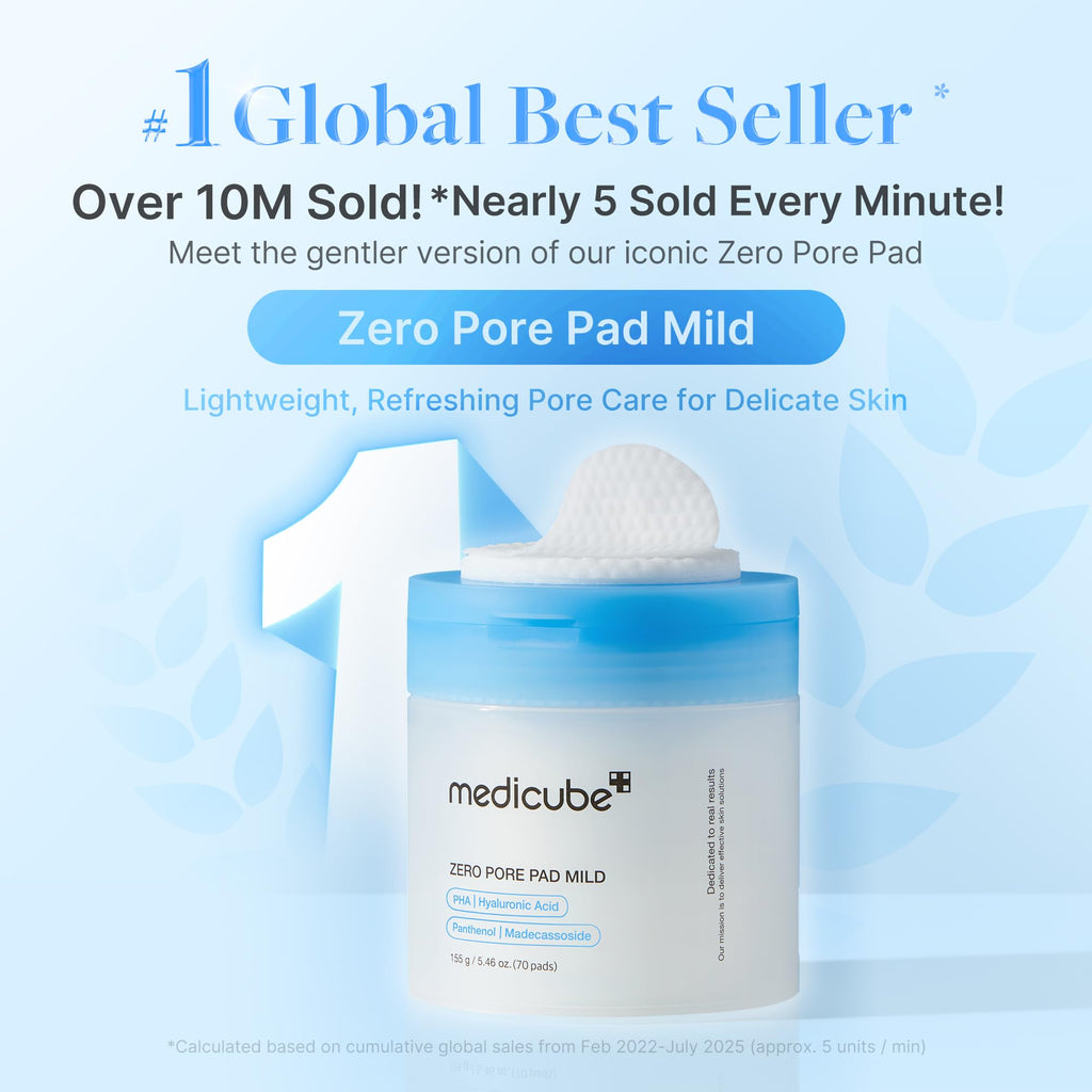 medicube Toner Pads Zero Pore Pad 2.0 | Dual-Textured Facial Pad for Exfoliation and Pore Care with 4.5% AHA Lactic Acid, 0.45% BHA Salicylic Acid | Ideal for All, Korean Skin Care, 70 Pads (1 Pack)