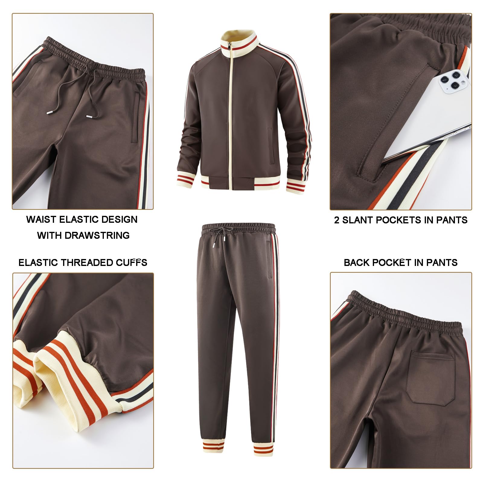 dioxoib Men Track Suits Sets Long Sleeve Full-zip Sweatsuit Active Jackets and Pants 2 Piece Outfits