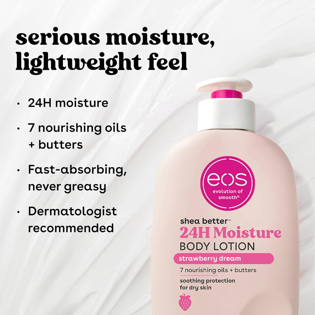eos Shea Better Body Lotion Vanilla Cashmere, 24-Hour Moisture Skin Care, Lightweight & Non-Greasy, Natural Shea, Vegan, Vanilla Body Lotion, 16 fl oz