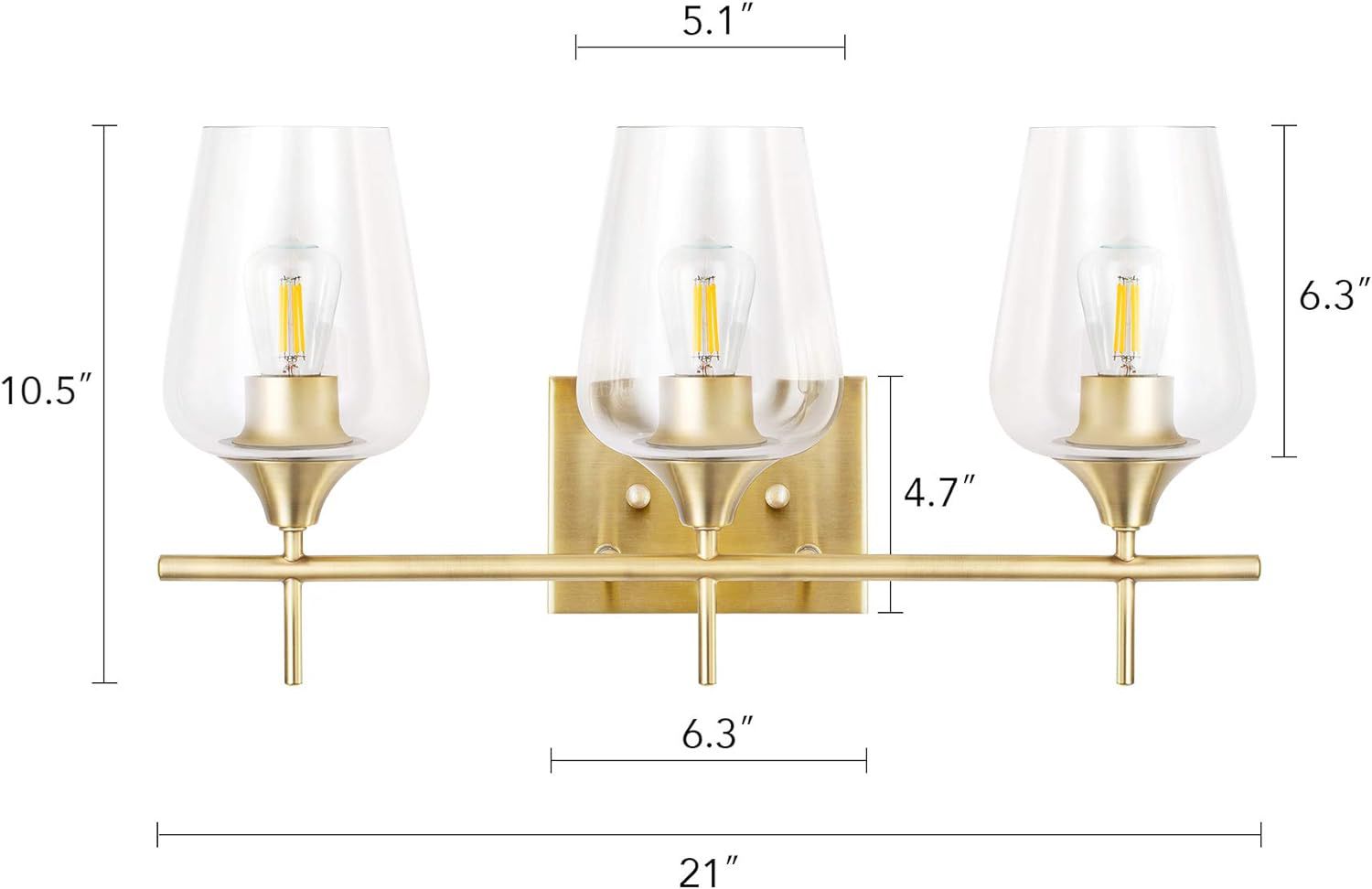 VONLUCE Bathroom Vanity Light, 3 Light Bathroom Light Fixture Over Mirror, Bathroom Wall Lamp with Clear Glass, Modern Gold Vanity Lighting fixtures