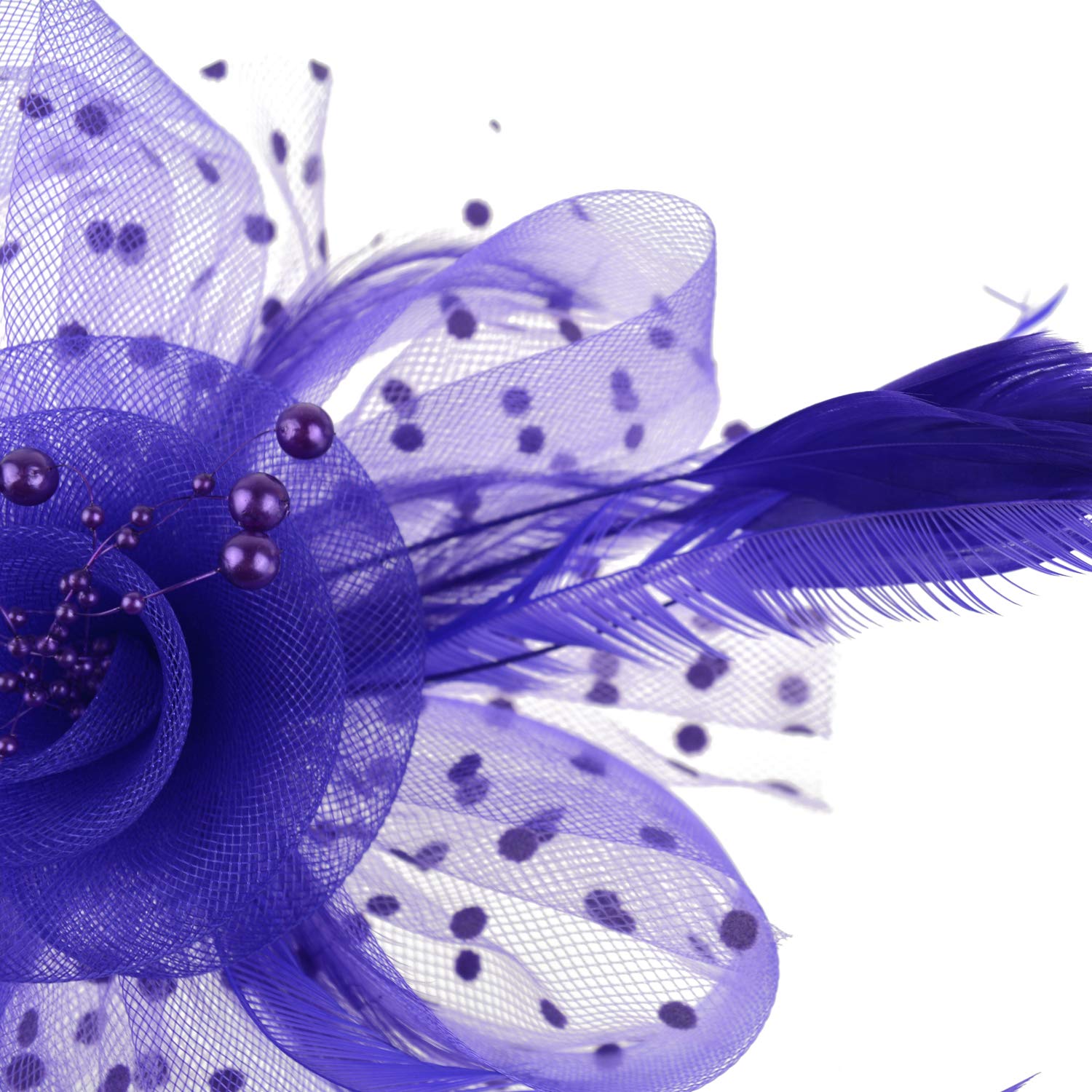 DRESHOW Fascinators Hat Flower Mesh Ribbons Feathers on a Headband and a Clip Tea Party Headwear for Girls and Women