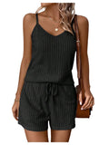 SweatyRocks Women's Summer Casual 2 Piece Ribbed Shorts Sets Cami Top and Shorts with Pockets Women Outfits Black Medium