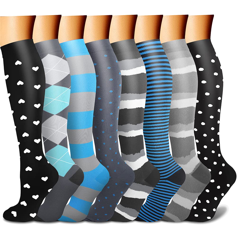 CHARMKING Compression Socks for Women & Men Circulation (8 Pairs) 15-20 mmHg is Best Support for Athletic Running,Cycling