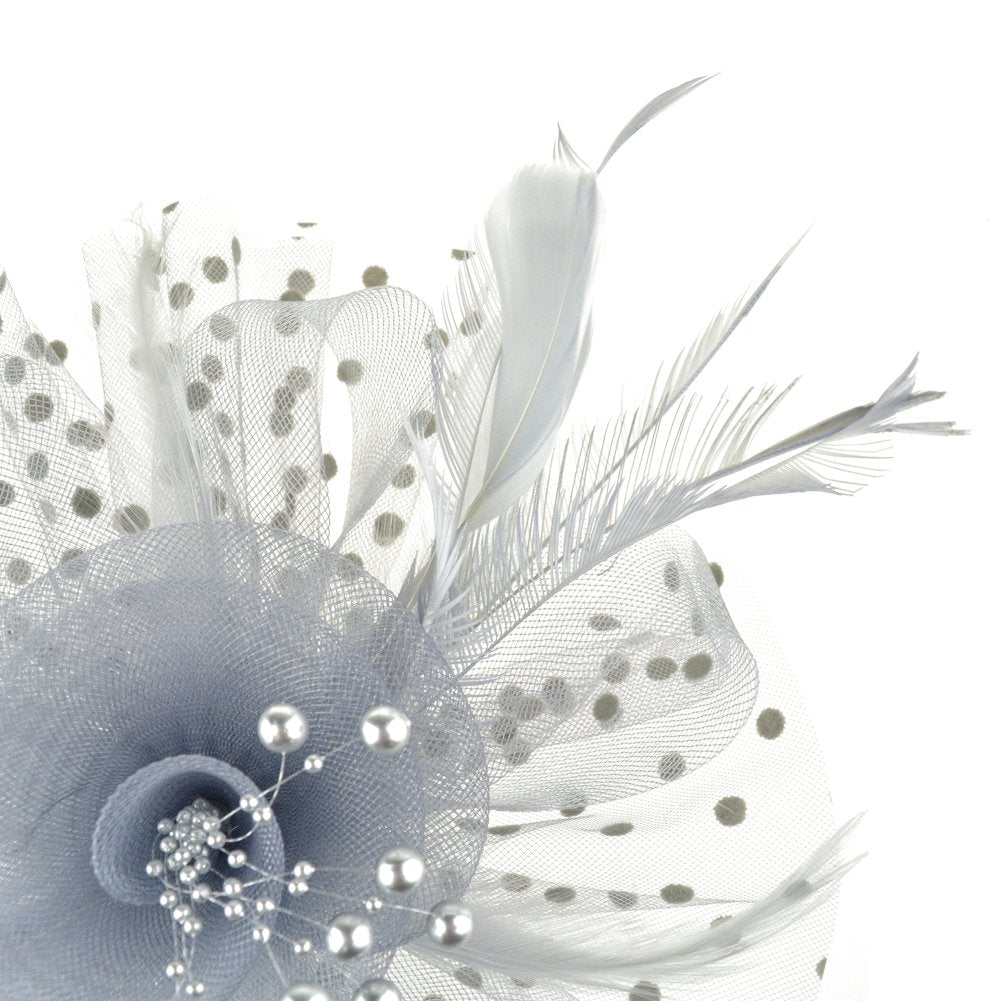 DRESHOW Fascinators Hat Flower Mesh Ribbons Feathers on a Headband and a Clip Tea Party Headwear for Girls and Women