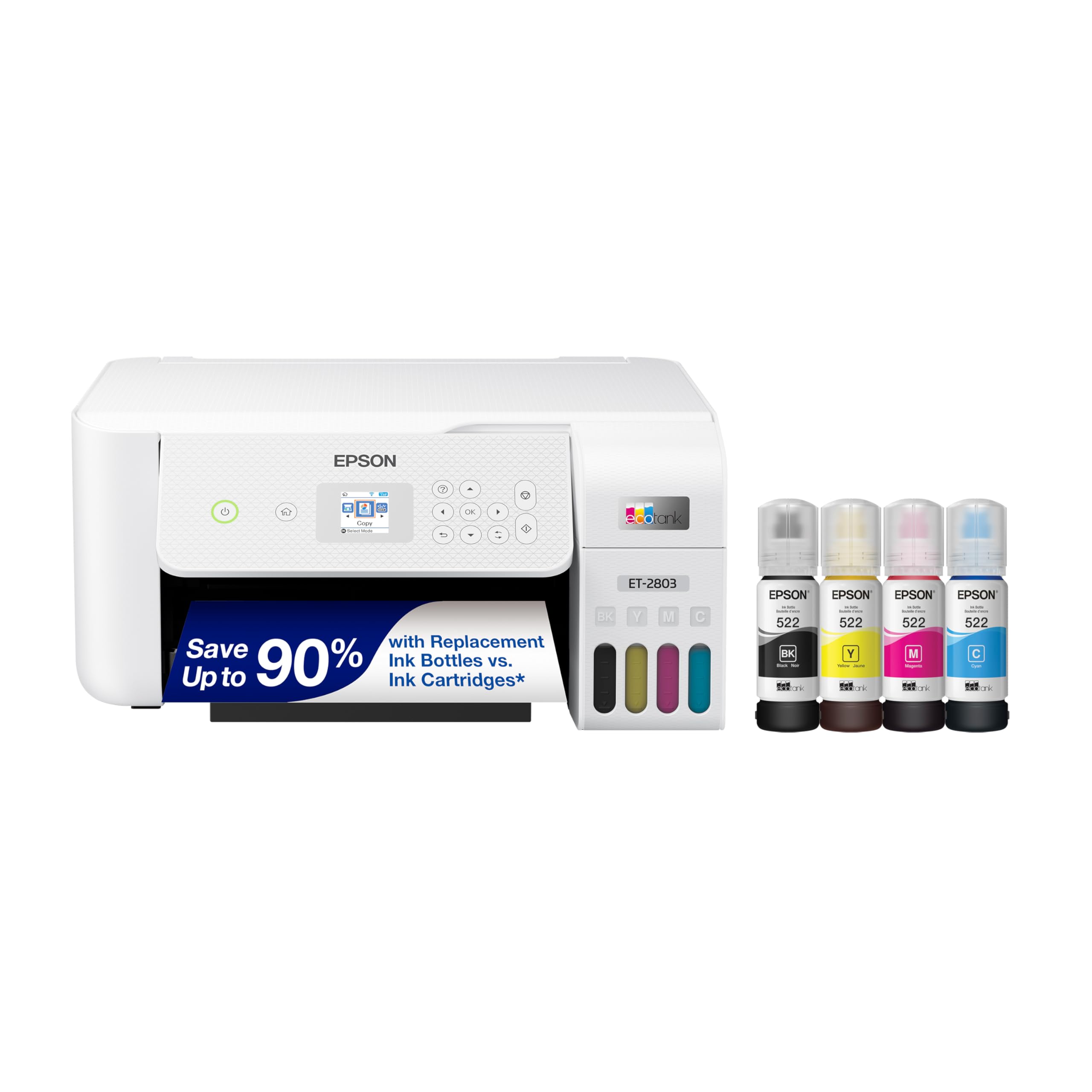 Epson EcoTank ET-2800 Wireless Color All-in-One Cartridge-Free Supertank with Scan and Copy, The Ideal Basic Home Printer - Black