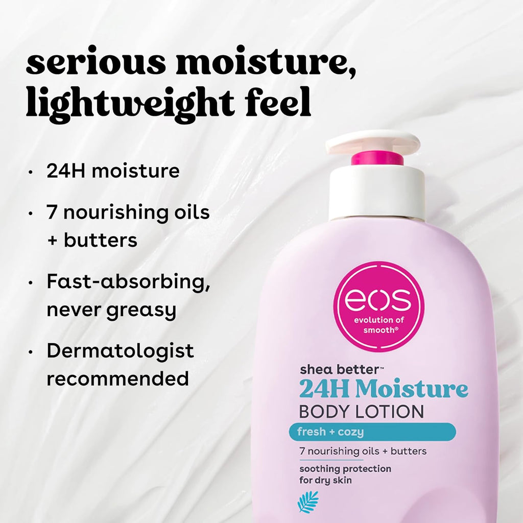 eos Shea Better Body Lotion Vanilla Cashmere, 24-Hour Moisture Skin Care, Lightweight & Non-Greasy, Natural Shea, Vegan, Vanilla Body Lotion, 16 fl oz