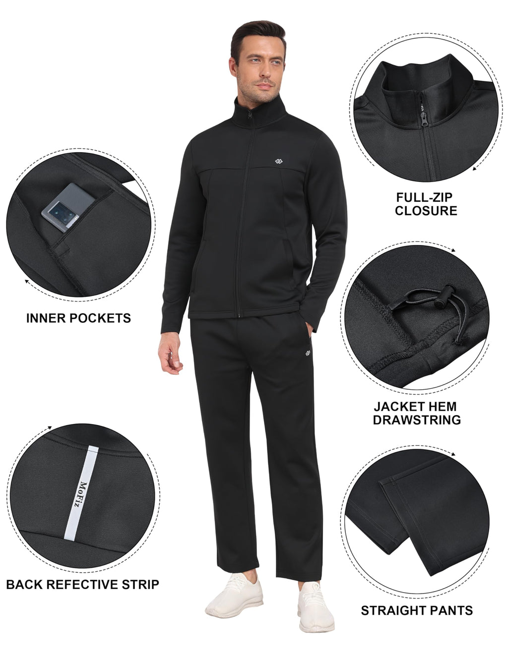 MoFiz Men's Tracksuits Set Long Sleeve Causal Full Zip Running Sports Sweatsuit For Men 2 Piece Outfits