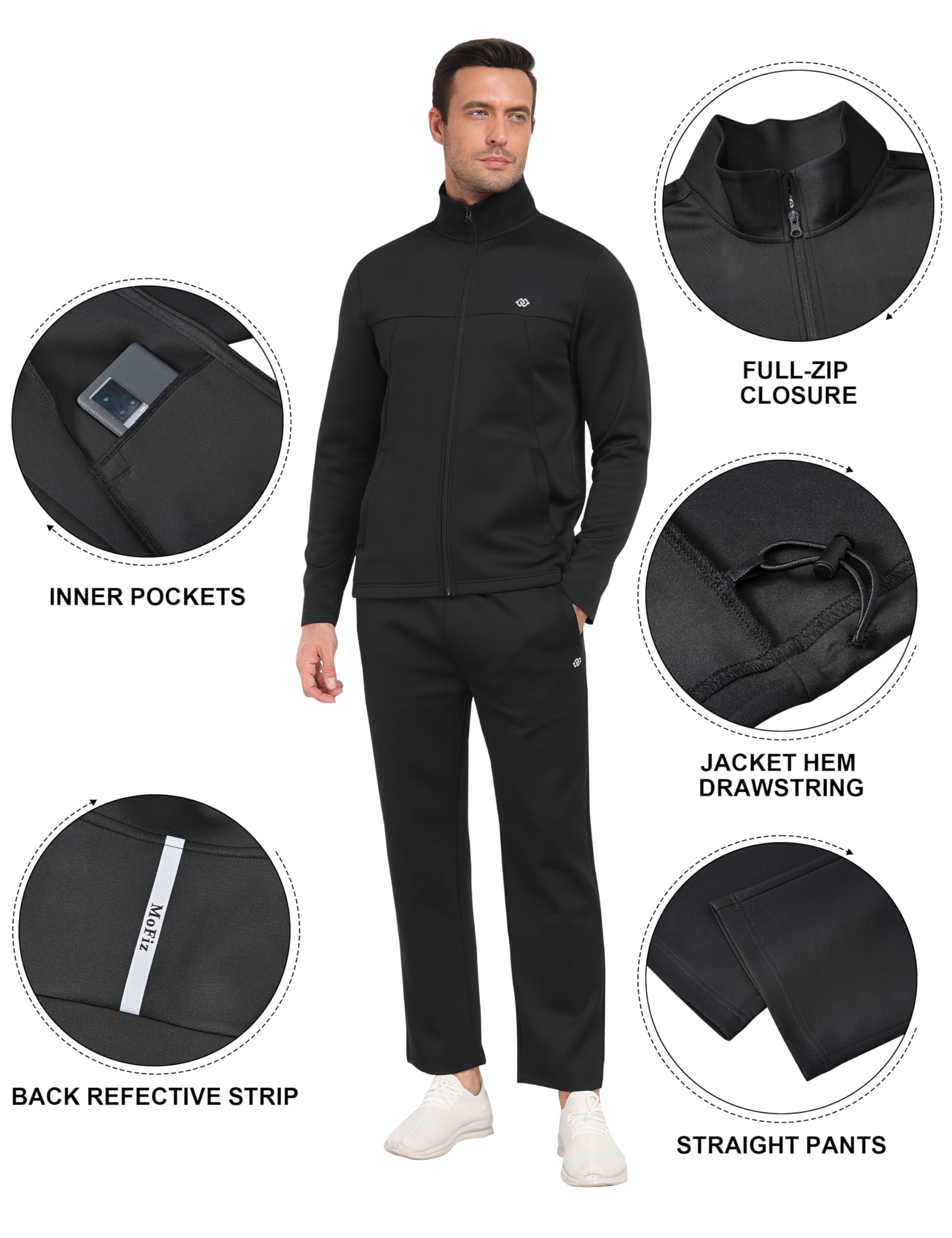 MoFiz Men's Tracksuits Set Long Sleeve Causal Full Zip Running Sports Sweatsuit For Men 2 Piece Outfits