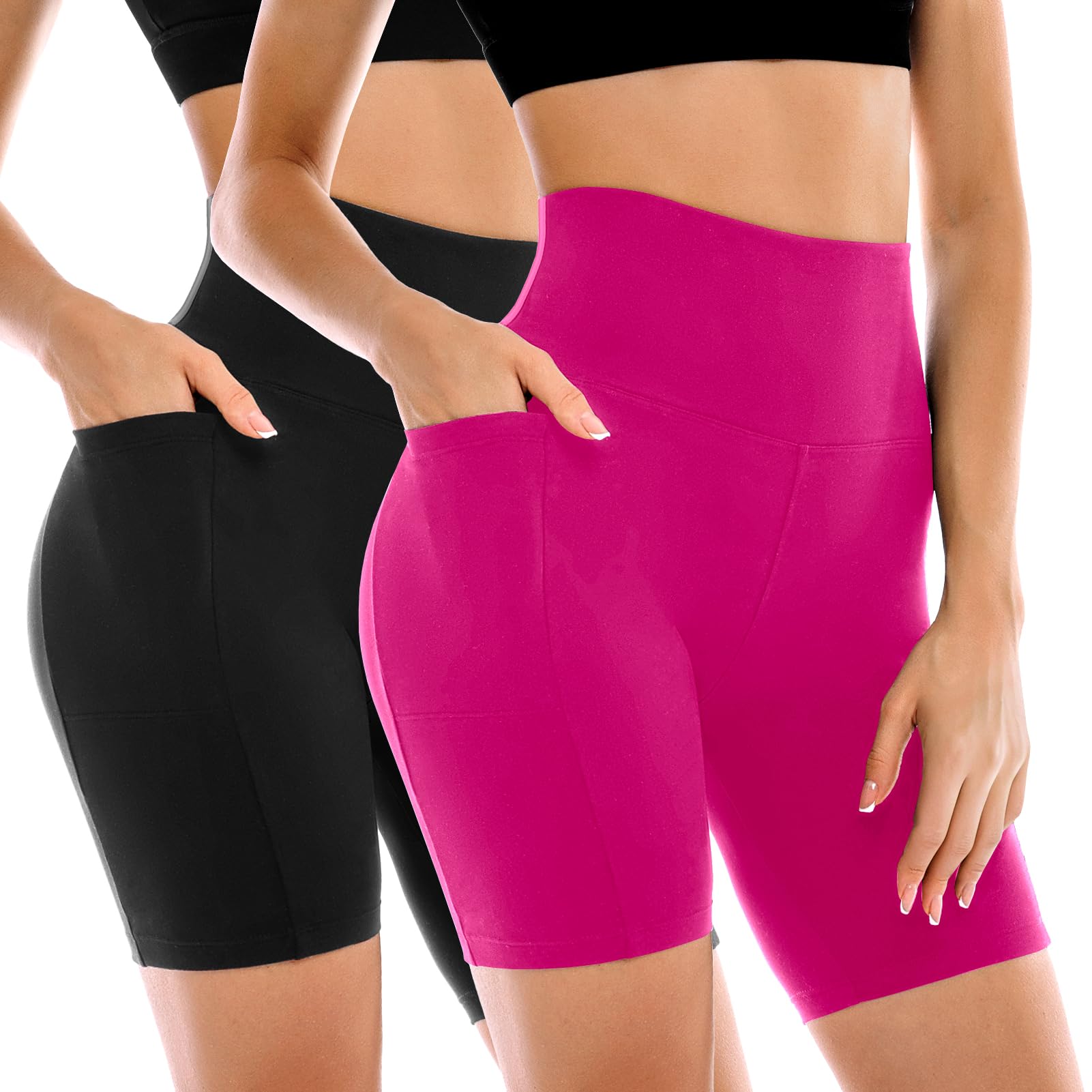 Leafigure 2 Pack Womens Biker Shorts with Pockets, High Waisted Yoga Shorts for Women Running Gym and Workout