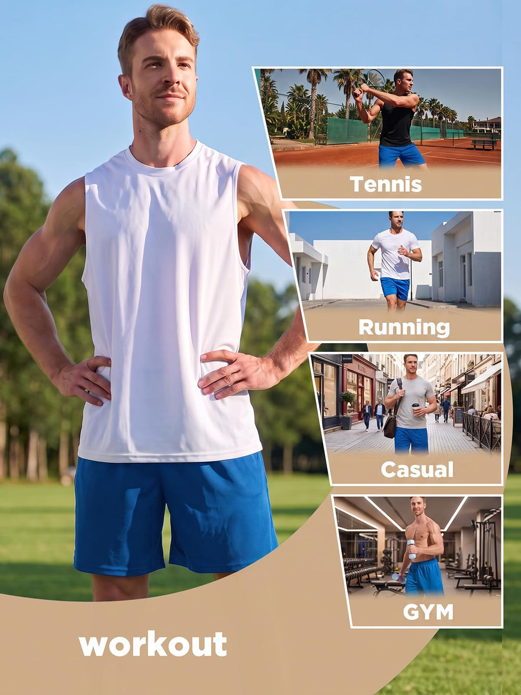 Cimic 5 Pack Mens Athletic Shorts Quick Dry Gym Running Workout Basketball Shorts for Men with Zippered Pockets D3010 Blue 2XL