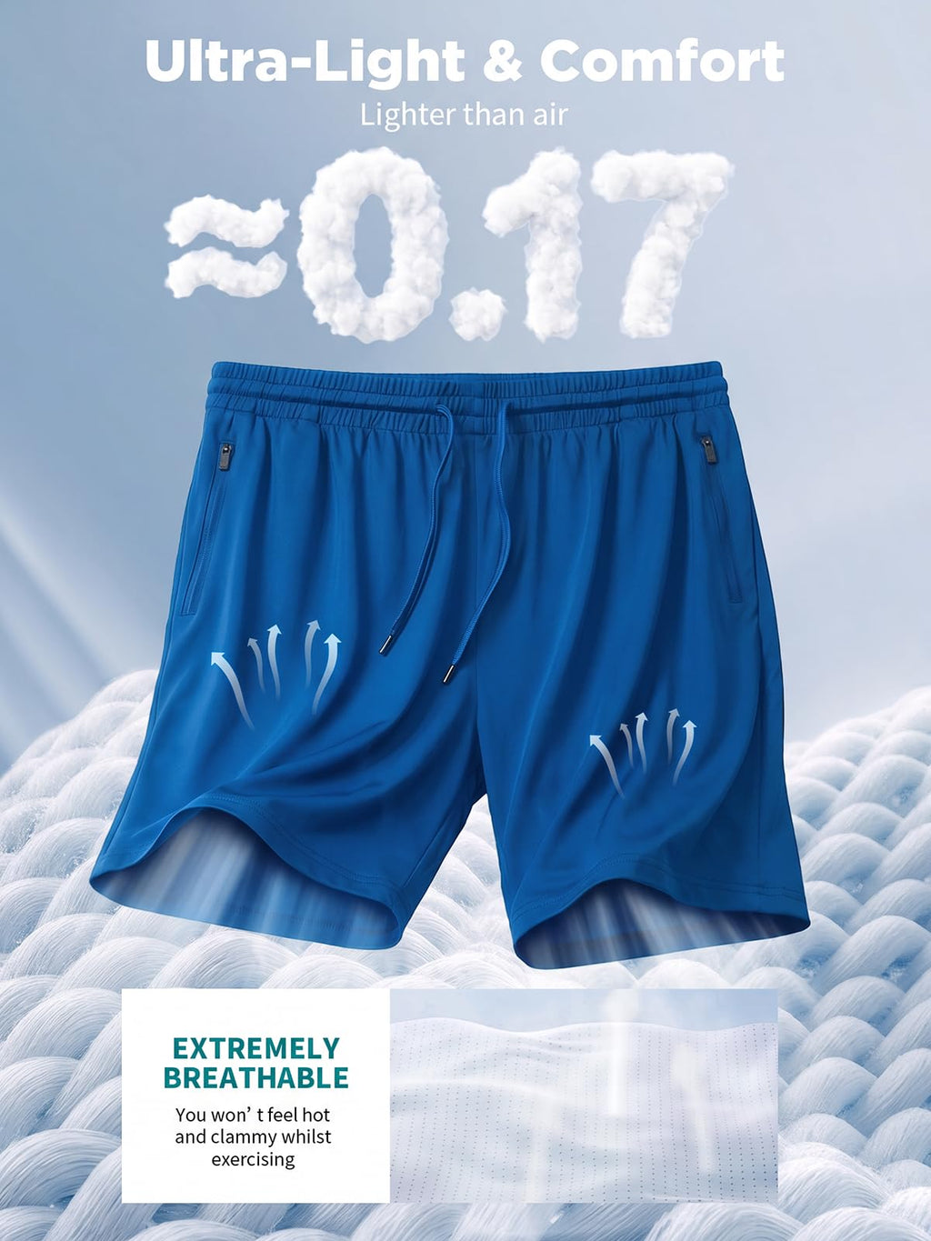 Cimic 5 Pack Mens Athletic Shorts Quick Dry Gym Running Workout Basketball Shorts for Men with Zippered Pockets D3010 Blue 2XL